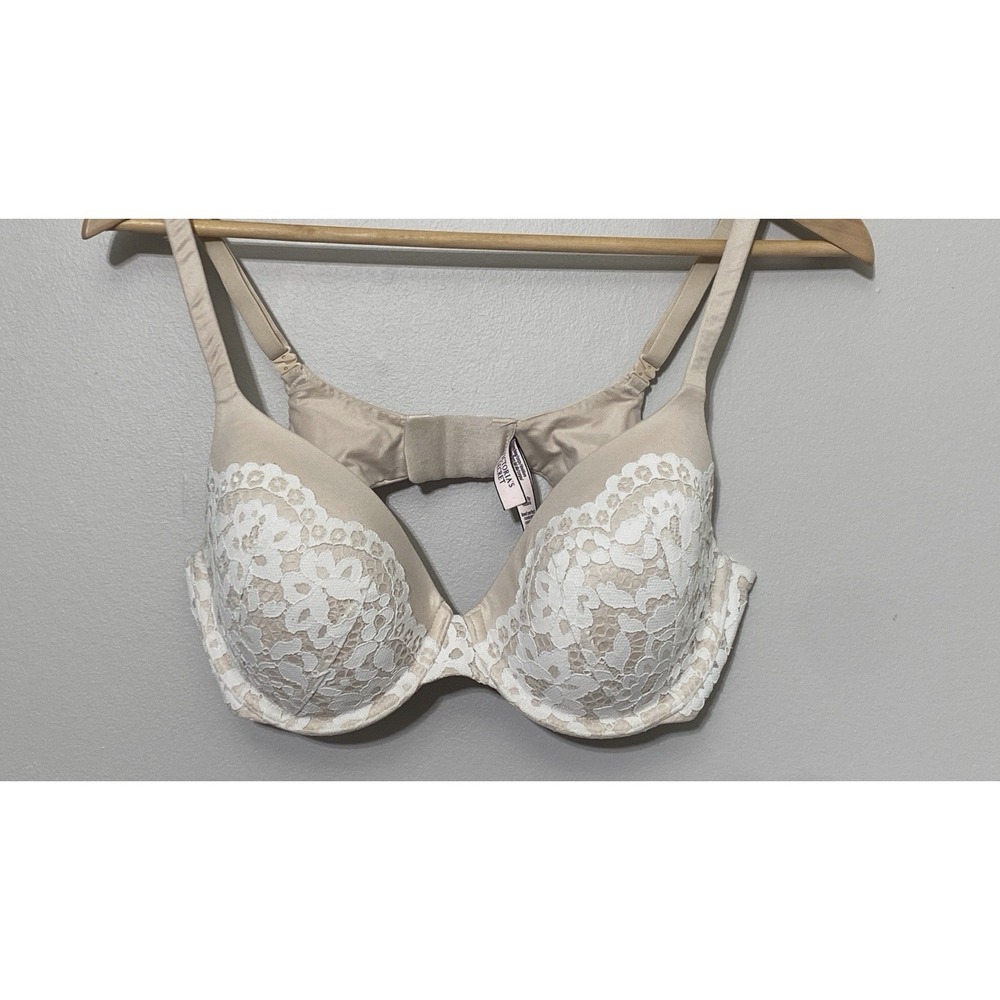 Victoria Secret Womens Bra 36C‎ Nude Tan Cream Lace Underwire Light Padding